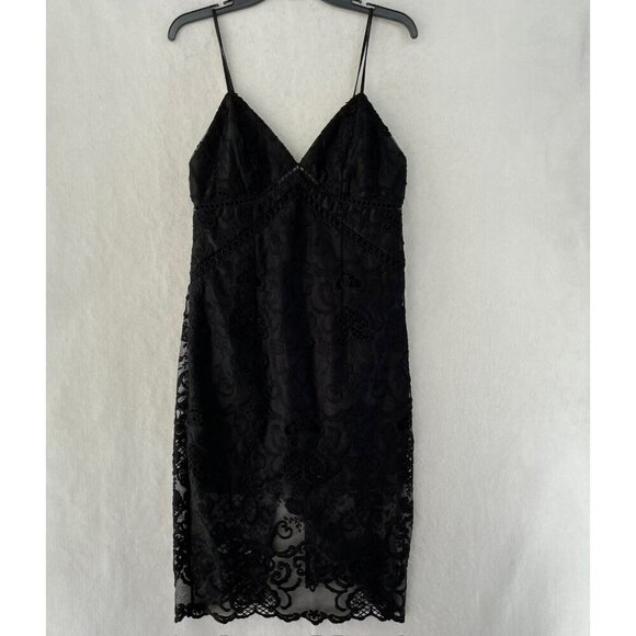 Bardot Cocktail Dress Womens M Black Spaghetti Strap Sheer Empire Waist Back Zip - Picture 1 of 9